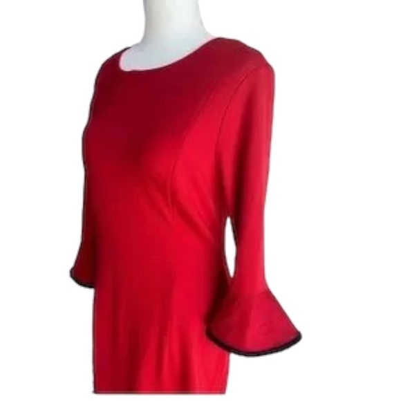 NEW WITH TAGS NANETTE LEPORE 3/4 RUFFLED SLEEVE MIDI RUFFLED FLOUNCE HEM DRESS - Picture 2 of 5